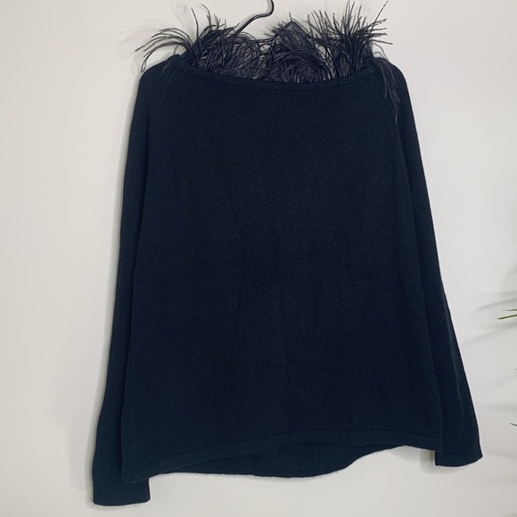 Happy Sheep NWOT Black 100% Cashmere Feather Neckline Off/On Shoulder Sweater M - Picture 12 of 12